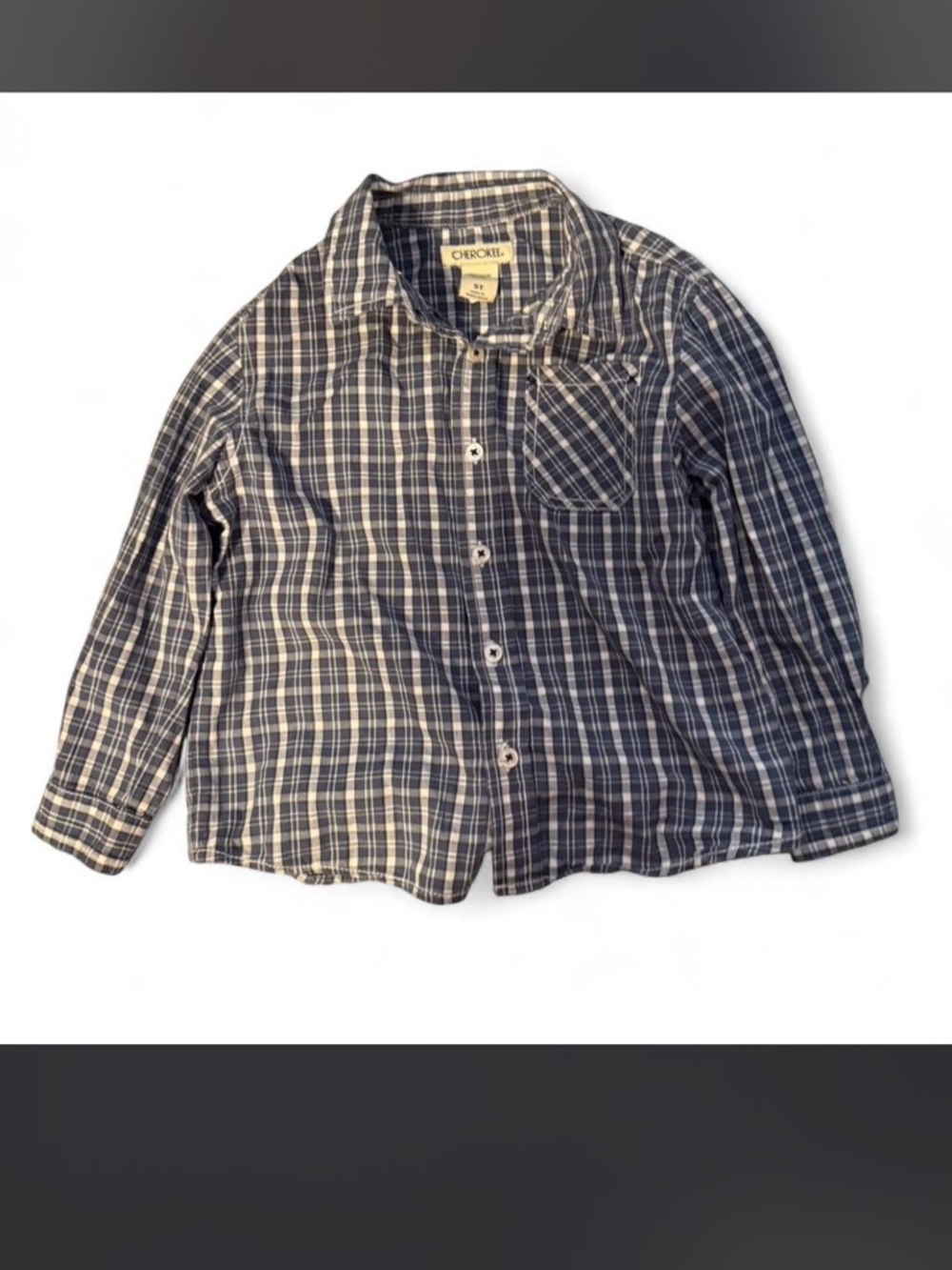 Cherokee Blue and White Plaid Button-Down Shirt for Kids